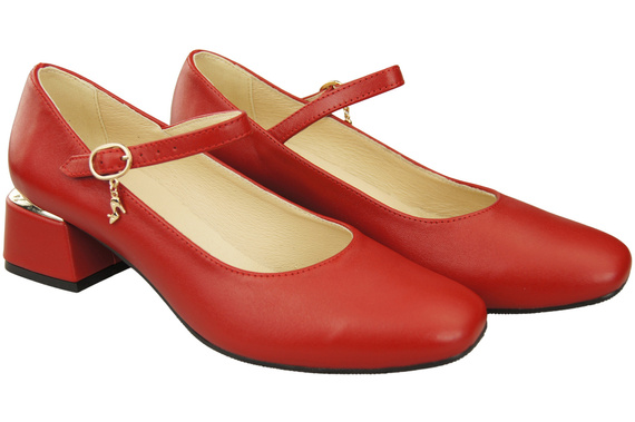 Obuwie Damskie Czółenka z Paskiem Czerwone Skóra naturalna 202 ElitaBut