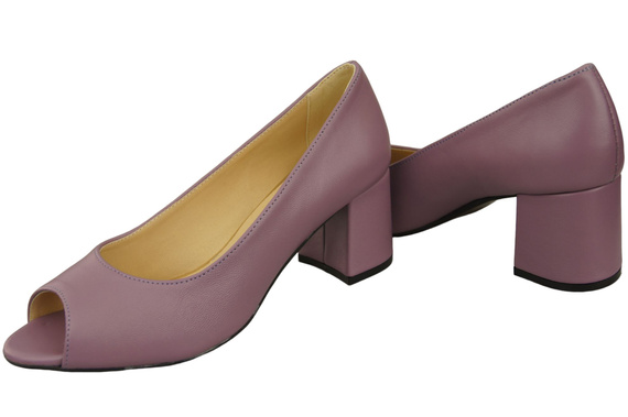 Obuwie Damskie Czółenka PEEP TOE Fioletowe Skóra naturalna z Powleczonym Obcasem 192 ElitaBut