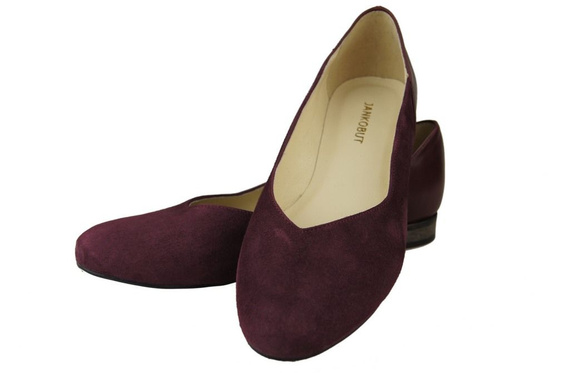 Obuwie Baleriny Damskie skóra naturalna Bordowe 984 ElitaBut