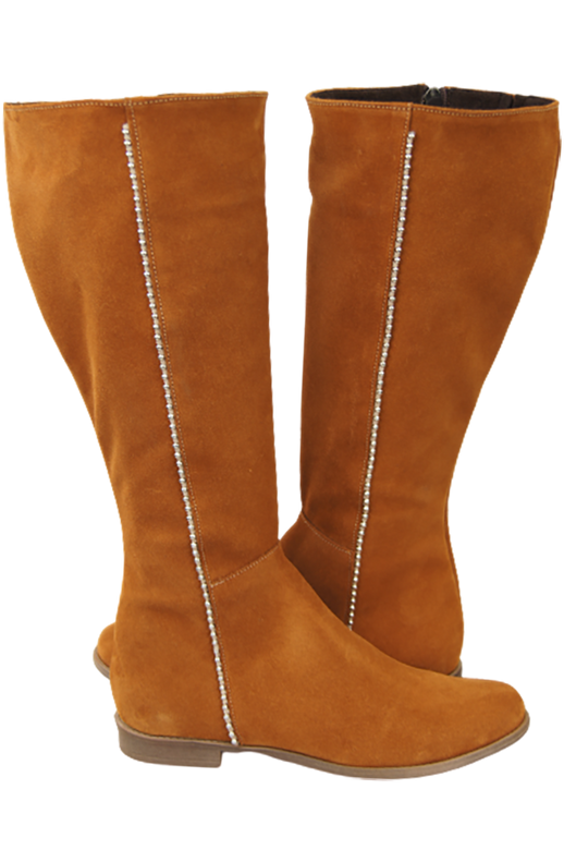 Obuwie Kozaki Damskie Rude skóra naturalna Welurowa 153 ElitaBut