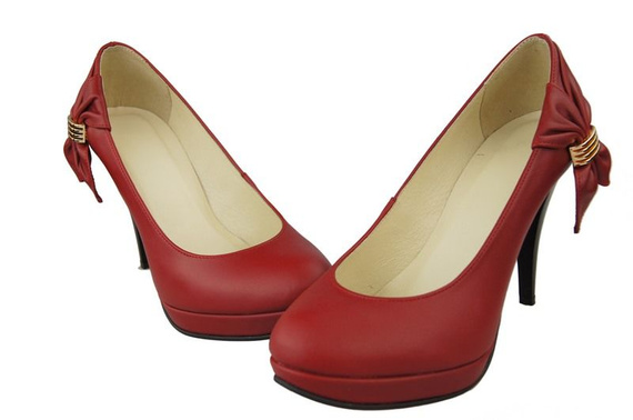 Obuwie Damskie Czółenka na Podsuwce skóra naturalna Czerwone 976 ElitaBut