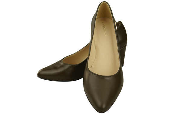 Klasyczne Gładkie Buty Czółenka Damskie Oliwkowe z Naturalnej Skóry 213 ElitaBut