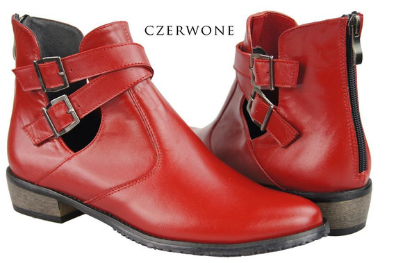 Obuwie Botki Damskie skóra naturalna Czerwone 931 ElitaBut