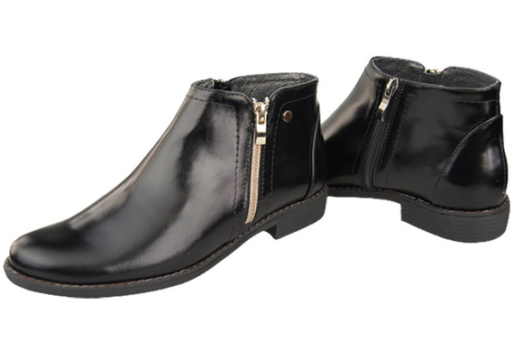 Wiosna Obuwie Damskie Botki skóra naturalna Czarne Błyszczące 872 ElitaBut