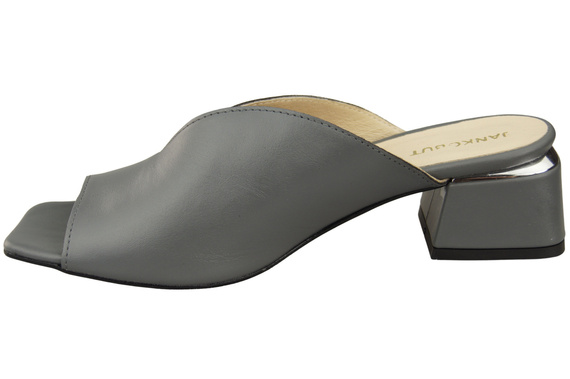 Obuwie Damskie Klapki Na Obcasie Popielate Skóra naturalna 210 ElitaBut