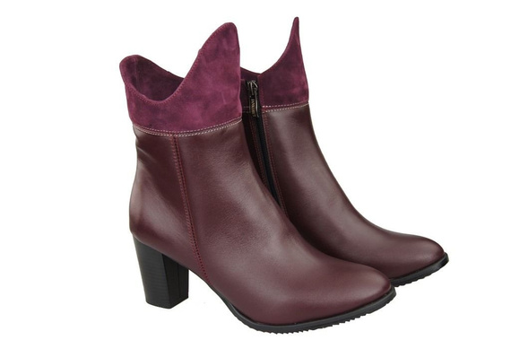 Obuwie Botki Damskie zima skóra naturalna Bordo 137 ElitaBut
