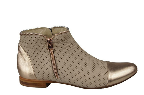 Obuwie Botki Ażurowe Damskie skóra naturalna Beż Złote 821 ElitaBut