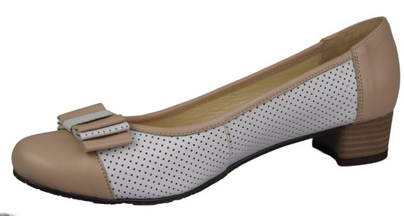 Obuwie Damskie Czółenka skóra naturalna Białe cappuccino 732 ElitaBut