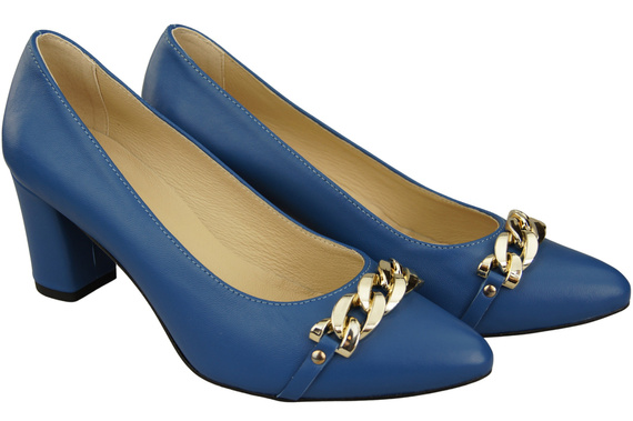 Classic Women's Pumps Shoes made of Natural Leather with a Gold Decorative Chain 200 ElitaBut