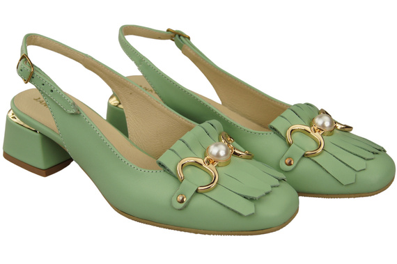 Obuwie Damskie Sandały Miętowe Ozdobione Frędzlami Skóra naturalna 208 ElitaBut