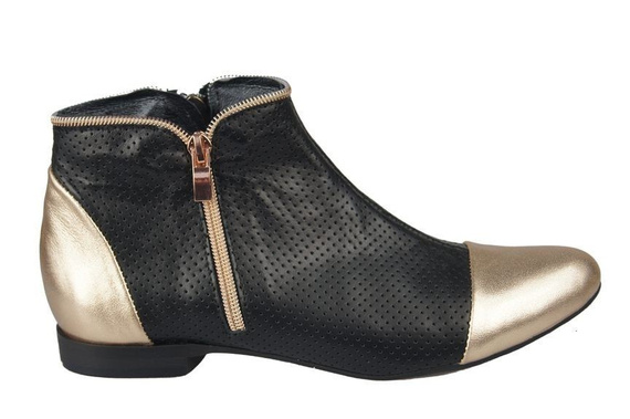 Obuwie Botki Ażurowe Damskie skóra naturalna Czarne Złote 821 ElitaBut