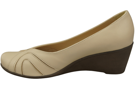 Buty na Koturnie Beżowe Czółenka Damskie z Naturalnej Skóry 828 ElitaBut