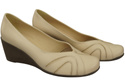 Buty na Koturnie Beżowe Czółenka Damskie z Naturalnej Skóry 828 ElitaBut