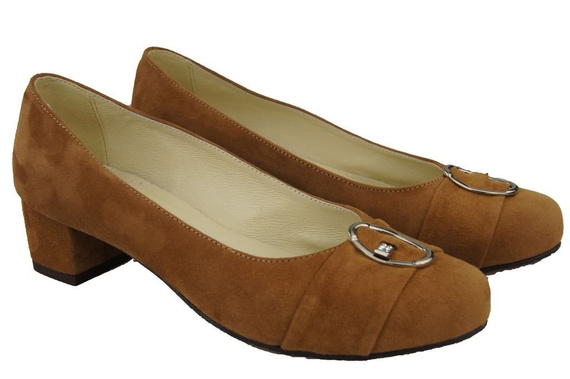 Obuwie Damskie Czółenka Rude Skóra Naturalna Zamszowa 135 ElitaBut