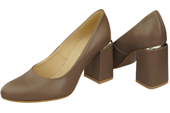 Obuwie Damskie Czółenka Cappuccino Ciemne Skóra naturalna 179 ElitaBut