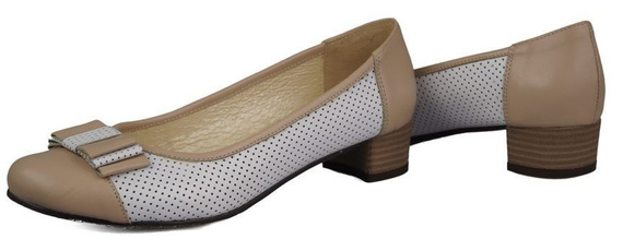 Obuwie Damskie Czółenka skóra naturalna Białe cappuccino 732 ElitaBut