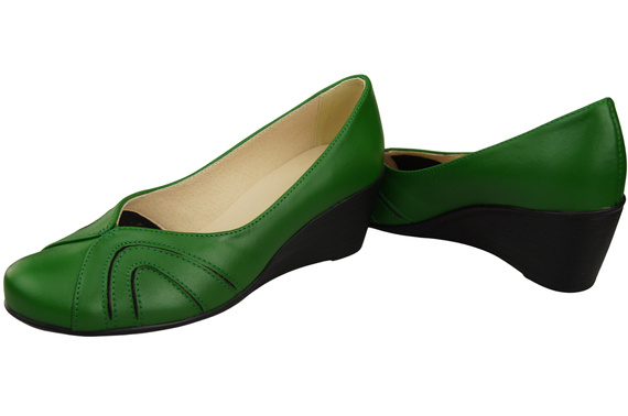 Buty na Koturnie Zielone Czółenka Damskie z Naturalnej Skóry 828 ElitaBut