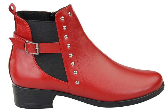 Obuwie Botki Damskie Skóra Naturalna Czerwone 136 ElitaBut