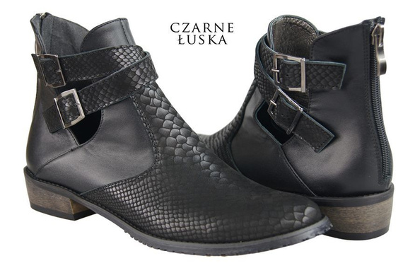 Obuwie Botki Damskie skóra naturalna Czarne Łuska 931 ElitaBut