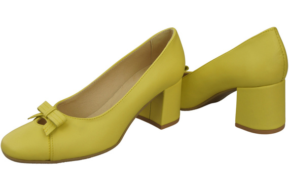 Czółenka Damskie z Kokardką Cytrynowe Skóra Naturalna i Niski Obcas 203 ElitaBut