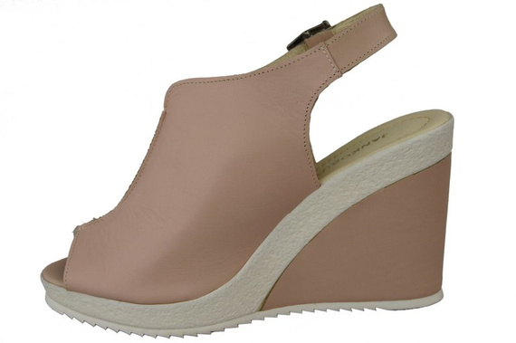 Obuwie Sandały Damskie Koturna skóra naturalna Róż Pudrowy 992 ElitaBut