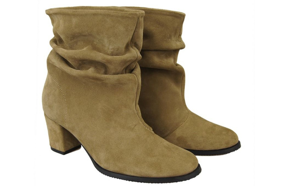 Obuwie Damskie Botki skóra naturalna Oliwkowe 986 ElitaBut