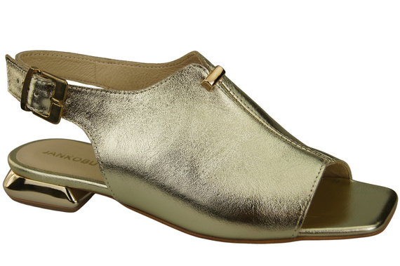 Wygodne Obuwie Damskie Sandały Złote Płaski Złoty Obcas Skóra naturalna 207 ElitaBut