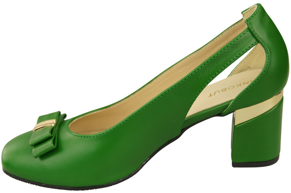 Buty Czółenka Damskie Zielone z Naturalnej Skóry z Ozdobnym Obcasem 199 ElitaBut