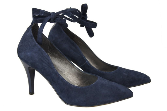 Obuwie Damskie Czółenka skóra naturalna zamszowa Granatowe 983 ElitaBut