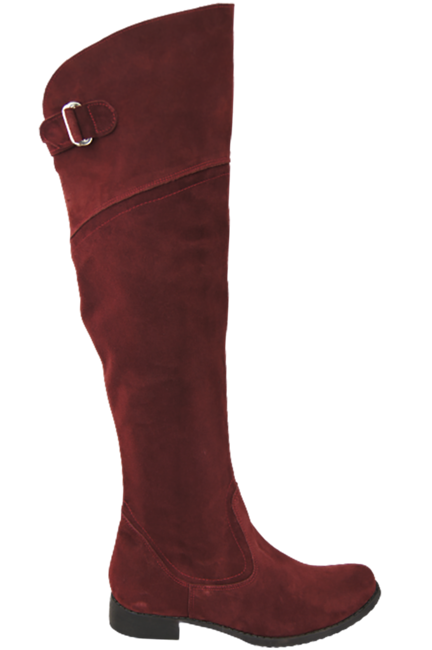 Obuwie Kozaki Damskie Bordowe Oficerki Muszkieterki Wysokie za kolano skóra naturalna Welurowa154 ElitaBut