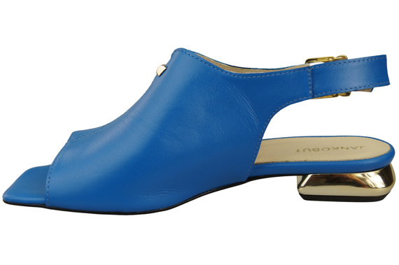 Wygodne Obuwie Damskie Sandały Niebieskie Płaski Złoty Obcas Skóra naturalna 207 ElitaBut