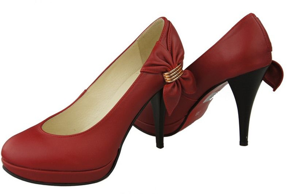 Obuwie Damskie Czółenka na Podsuwce skóra naturalna Czerwone 976 ElitaBut