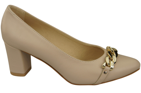 Classic Women's Pumps Shoes made of Natural Leather with a Gold Decorative Chain 200 ElitaBut