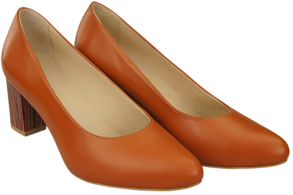 Obuwie Damskie Czółenka Rude Skóra naturalna z Ozdobnym Obcasem 157 ElitaBut