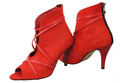 Obuwie Botki Damskie Peep Toe Skóra Naturalna Zamszowa  Czerwone 107 ElitaBut