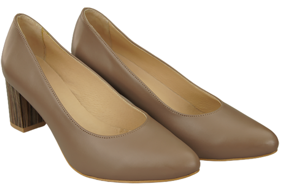 Obuwie Damskie Czółenka Cappuccino Skóra naturalna z Ozdobnym Obcasem 157 ElitaBut