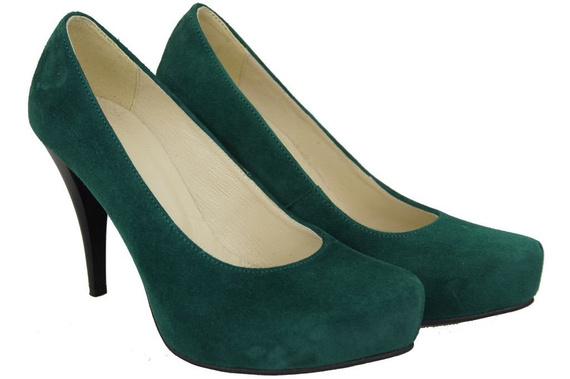 Obuwie Damskie Czółenka Malachitowy Skóra naturalna Zamszowa 644 ElitaBut