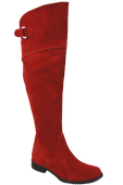 Obuwie Kozaki Damskie Czerwone Oficerki Muszkieterki Wysokie za kolano skóra naturalna Welurowa 154 ElitaBut