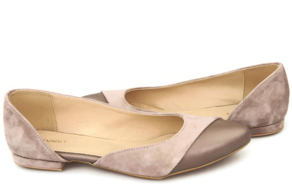 Obuwie Damskie Baleriny Cappuccino skóra naturalna Zamszowa 146 ElitaBut