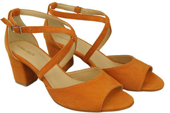 Obuwie Damskie Sandały Pomarańczowe skóra naturalna Zamszowa 111 ElitaBut