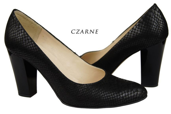 Obuwie Damskie Czółenka skóra naturalna motyw łuski Czarne 926 ElitaBut