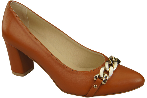 Classic Women's  Pumps Shoes made of Natural Leather with a Gold Decorative Chain 200 ElitaBut