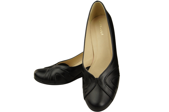 Buty na Koturnie Czarne Czółenka Damskie z Naturalnej Skóry 828 ElitaBut