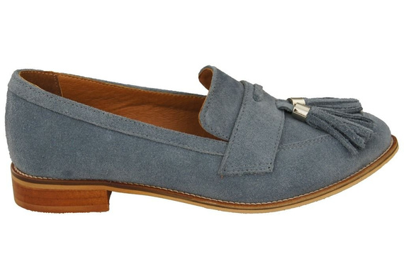 Obuwie Mokasyny Damskie Skóra Naturalna Welurowa Popiel 134 ElitaBut