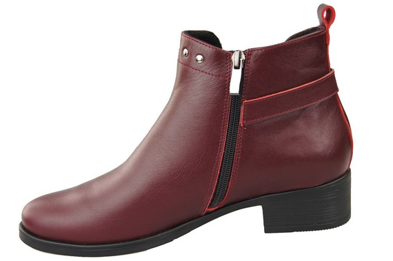 Obuwie Botki Damskie Skóra Naturalna Bordo 136 ElitaBut