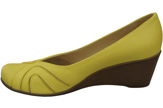 Buty na Koturnie Cytrynowe Czółenka Damskie z Naturalnej Skóry 828 ElitaBut