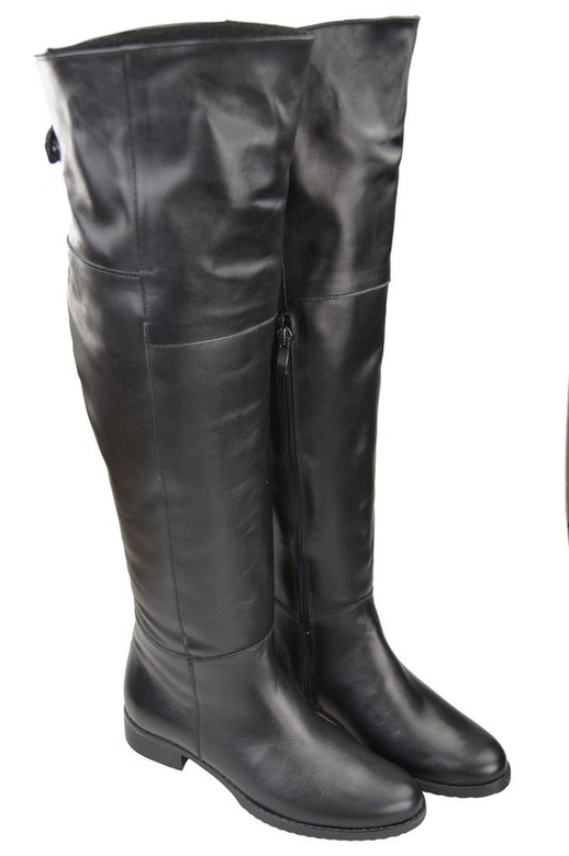 Obuwie Kozaki Damskie Oficerki Muszkieterki cholewka za kolano Skóra Naturalna Czarne 104 ElitaBut