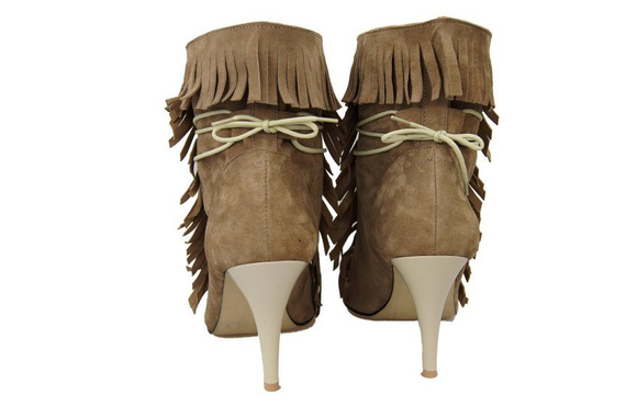 Obuwie Damskie Botki peep toe skóra naturalna zamszowa Cappuccino 964 ElitaBut