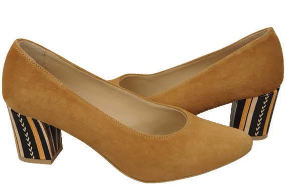 Obuwie Damskie Czółenka Rude Skóra naturalna zamszowa Ozdobny Obcas 158 Z ElitaBut