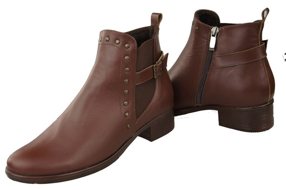 Obuwie Botki Damskie Skóra Naturalna Brąz 136 ElitaBut